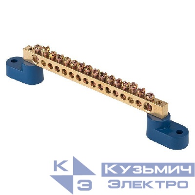 Шина нулевая N 6х9 16 отверстий 2 синих угловых изолятора латунь PROxima EKF sn0-2-63-16