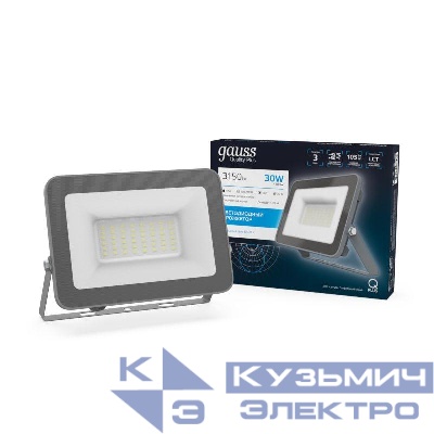 Прожектор светодиодный Qplus 30Вт 6500К IP65 3150лм 200-240В ДО графит. GAUSS 690511330