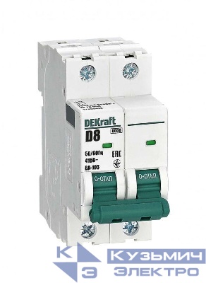 Выключатель автоматический модульный 2п D 8А 6кА ВА-103 DEKraft 12350DEK