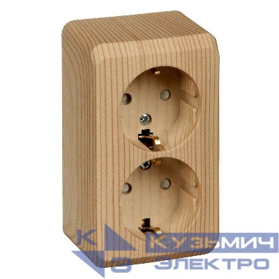 Розетка 2-м ОП Этюд Дача 16А IP20 250В с заземл. защ. шторки сосна SE PA16-008D
