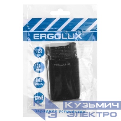 Адаптер сетевой ELX-РA01P-C02 ПРОМО 1USB 100-220В 5В/2А пакет черн. ERGOLUX 15107