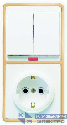 Блок БКВР-055 Бэлла (2-кл. выкл. с инд. + розетка с заземл.) зол. Кунцево 5834