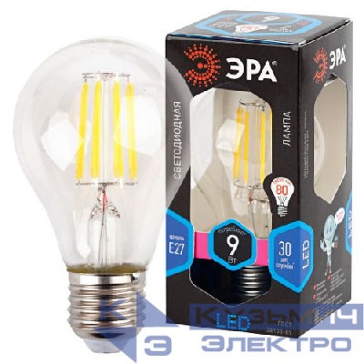 Лампа светодиодная филаментная F-LED-9W-840-E27 9Вт A60 грушевидная 4000К нейтр. бел. E27 Эра Б0043434
