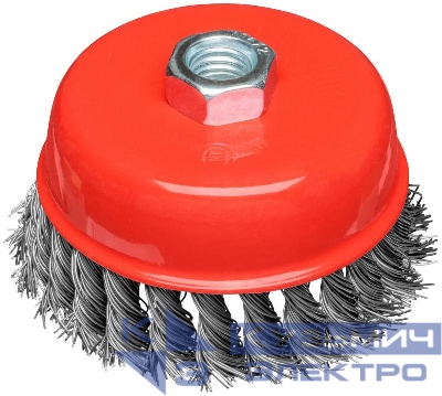 Корщетка-чашка гайка М14 стальная витая проволока 100мм блистер КУРС 39098