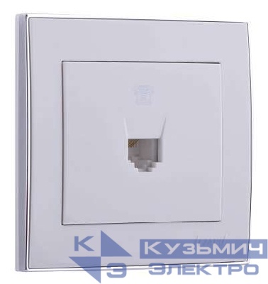 Розетка телефонная 1-м СП Rain RJ11 с хром. боковой вставкой бел. LEZARD 703-0225-137