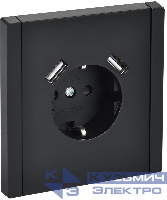 Розетка FORTE&PIANO FP145 16А USB A+A 3.1А с заземл. защ. шторки винт. крепл. черн. IEK FP-R14-16-U21-D31-K02