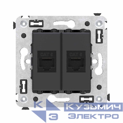 Розетка компьютерная 2-м СП Avanti "Черный матовый" RJ45 кат.6 без шторок механизм DKC 4412694