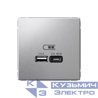 Розетка USB ArtGallery тип A+C 45Вт QC PD высокоскор. ЗУ механизм алюм. SE GAL000329