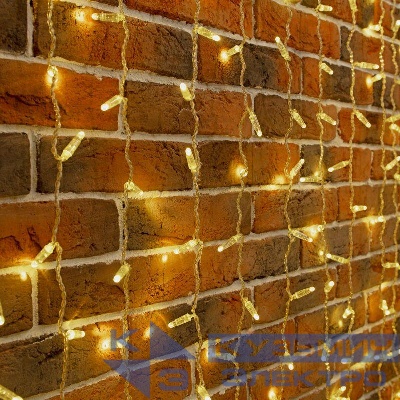 Гирлянда светодиодная "Занавес" 2х9м 1200LED тепл. бел. 230В IP65 эффект мерцания провод ПВХ прозр. соединяется нужен шнур 303-500-1 Neon-Night 235-696