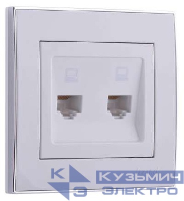 Розетка компьютерная 2-м СП Rain RJ45 с хром. боковой вставкой бел. LEZARD 703-0225-141