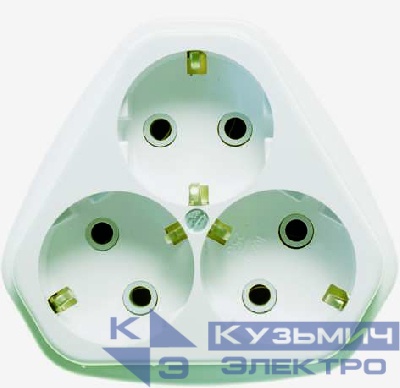 Розетка 3-м ОП РА10/16-833 16А IP20 с заземл. бел. Кунцево 5921