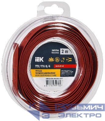 Трубка термоусадочная ТТУ нг-LS 8/4 красн. (уп.2м) IEK UDR12-008-004-002-K04-T