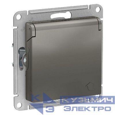 Розетка 1-м СП AtlasDesign 16А IP20 с заземл. защ. шторки с крышкой механизм сталь SE ATN000946