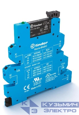 Модуль интерфейсный (сборка 34.51.7.024.0010 + 93.60.7.024) электромеханич. реле MasterBASIC 1CO 6А 24В AC/DC IP20 безвинт. клеммы Push-in FINDER 390100240060