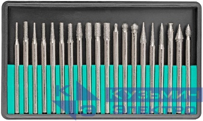 Набор шарошек усиленная сталь с алмазным напылением штифт d3мм (уп.20шт) FIT 36485