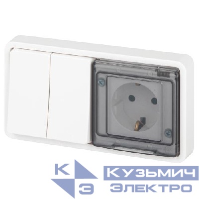 Блок СП Эксперт 11-7522-01 (розетка + выключатель) 16A IP55 250В 10AX двойн. бел. Эра Б0063274