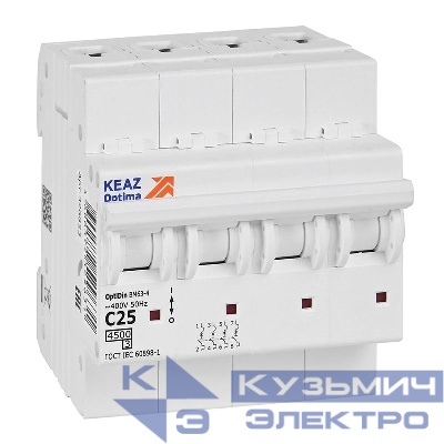 Выключатель автоматический модульный 4п C 25А OptiDin BM63-4C25-4.5-УХЛ3 КЭАЗ 326823
