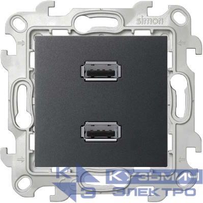 Розетка USB 2-м СП Simon 24 IP20 коннектор механизм графит Simon 2411090-038