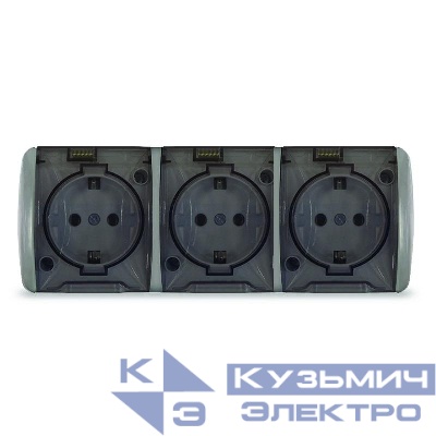 Розетка 3-м ОП Клио 16А IP54 с заземл. с прозр. крышкой сер. Universal К2235-Gr
