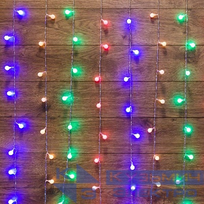 Гирлянда светодиодная "Светодиодный Дождь" 1.5х1.5м 144LED мультиколор 12Вт 230В IP20 с насадками шарики свечение с динамикой провод прозр. Neon-Night 235-049