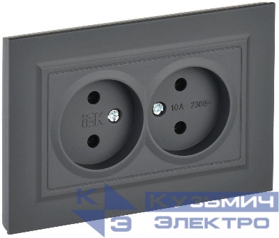 Розетка 2-м СП BRITE РС12-2-БрГ 10А в сборе без заземл. без защ. шторок графит IEK BR-R20-10-K53-F