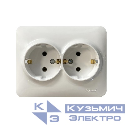 Розетка 2-м Karina Life с заземл. ПБТ бел. LEZARD 708-0200-127B