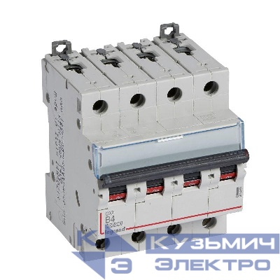 Выключатель автоматический модульный 4п B 4А 16кА DX3 10000 4мод. 400В Leg 409061
