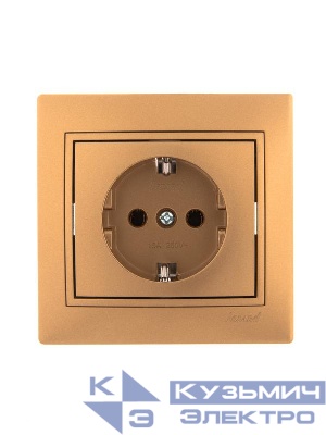 Розетка 1-м СП Mira 16А IP20 с заземл. со вставкой керамика зол. метал. LEZARD 701-1313-122