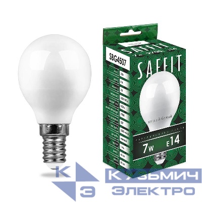 Лампа светодиодная SBG4507 7Вт G45 шар 2700К E14 230В SAFFIT 55034