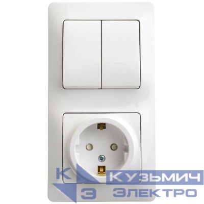 Блок комбинированный Glossa (розетка защ. шторки с заземл.+ 2-кл. выкл.) бел. SE GSL000174