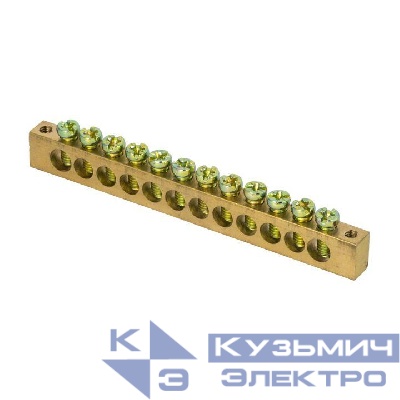 Шина PEN "ноль-земля" 6х9 12 отвер. латунь крепеж по краям PROxima EKF sn0-63-12-k