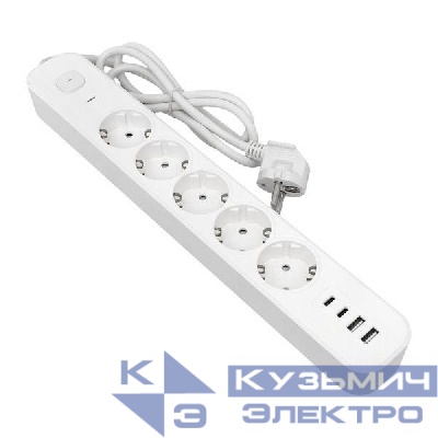Удлинитель 5х3м IP20 2USB 2.4А+2type-C LUX 1.5кв.мм EKF UBA-LUX-503-TC