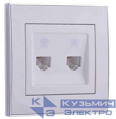 Розетка телефонная 2-м СП Rain RJ11 с хром. боковой вставкой бел. LEZARD 703-0225-138