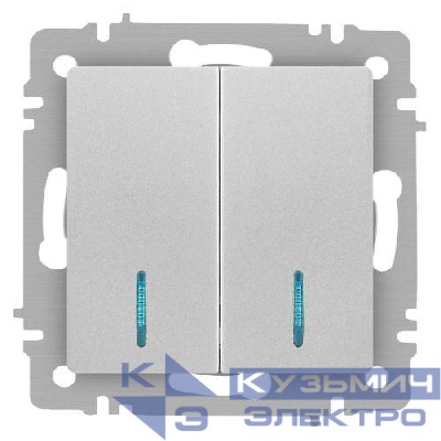 Выключатель 2-кл. СП Accent 6-105-03 10А IP20 250В с подсветкой AL/CU алюм. Intro Б0063511