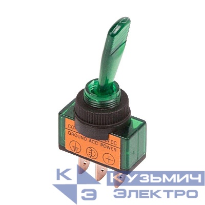 Тумблер 12В 20А (3с) ON-OFF 1п с зел. подсветкой (ASW-13D) Rexant 36-4373