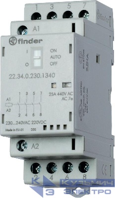 Контактор модульный 4NO 25А AgNi 24В AC/DC 35мм IP20 опции: мех. индикатор + LED FINDER 223400241320