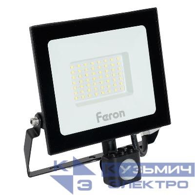 Прожектор светодиодный LL-908 50Вт 6400К IP44 230В с датчиком движения черн. FERON 29558