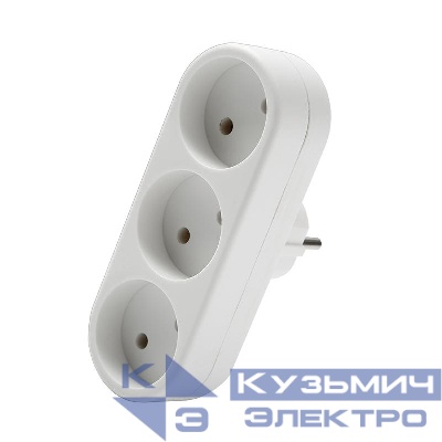 Разветвитель 3-м без заземл. 10А 2200Вт 250В плоский бел. DОМТОК 2655