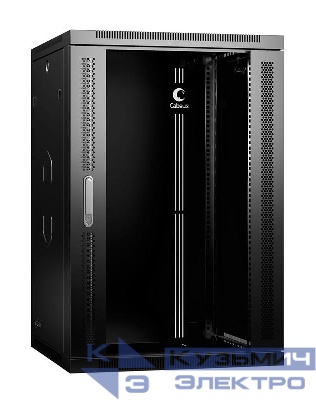 Шкаф телекоммуникационный настенный разобранный SH-05F-18U60/60-R-BK 19дюйм 18U 600х600х901мм дверь стекло черн. (RAL 9004) Cabeus 10747c