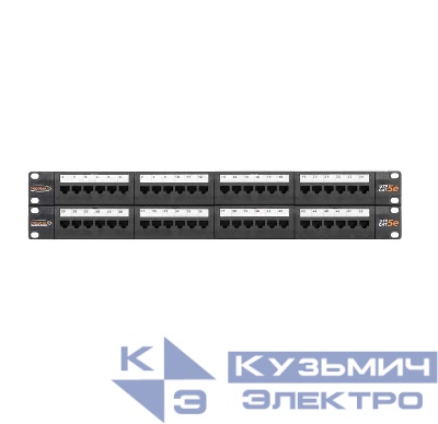 Патч-панель 19дюйм 2U кат.5E (класс D) неэкранир. 48 портов 100МГц RJ45 (8P8C) 110/KRONE T568A/B с органайзерами черн. NIKOMAX NMC-RP48UD2-2U-BK