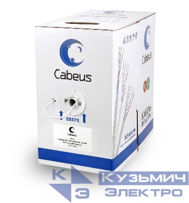 Кабель витая пара UTP (U/UTP) кат.5E 2 пары 24 AWG ОЖ PVC нг(А)-LS сер. (уп.500м) Cabeus 11212c