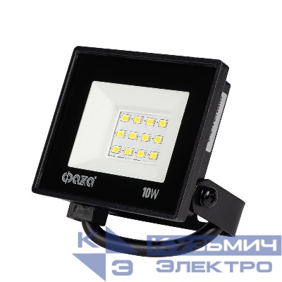 Прожектор светодиодный СДО-20 10Вт 6500К IP65 230В BL ДО прозр. закален. стекло ФАZА 5047242