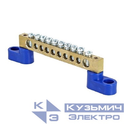 Шина нулевая N 8х12 10 отвер. латунь 2 син. угловых изолятора PROxima EKF sn0-125-10-2