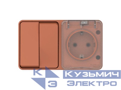 Блок ОП AtlasDesign PROFI IP54 (розетка 1-м 16А заземл. защ. шторки + 2-кл. выключатель 10А) терракот. SE ATN547074