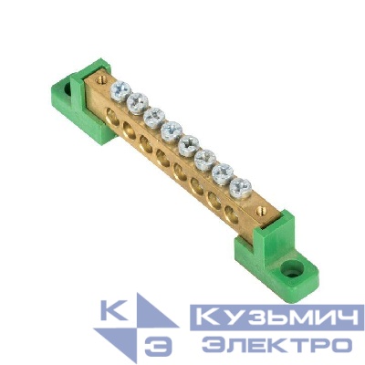 Шина нулевая PE 8х12 8 отвер. латунь с контактной пластиной 2 зел. угловых изолятора PROxima EKF sn0-125-08-2-pe