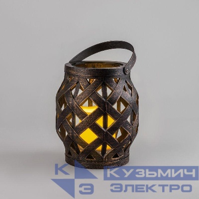 Фонарь декоративный 14х14х16.5см тепл. бел. со свечкой корпус плетеный бронз. Neon-Night 513-055