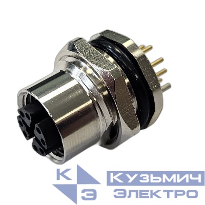 Разъем М12 8X гнездовой пайка на печатную плату метал. прямой резьба M16 приборная часть СЦМ120125-08X СТЭЗ 185200671