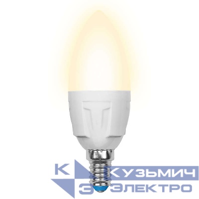 Лампа светодиодная LED-C37 7W/WW/E14/FR PLP01WH Яркая 7Вт свеча матовая 3000К тепл. бел. E14 (упак. картон) Uniel UL-00002413