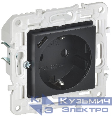 Розетка SKANDY 18Вт 16А с заземл. защ. шторки с USB C SK-R17Bl черн. IEK SK-R14-16-U14-018-K02