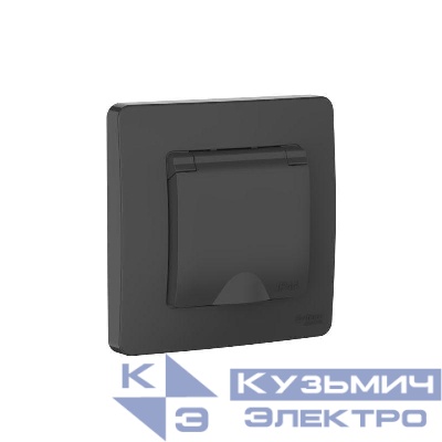 Розетка 1-м СП Blanca 16А IP44 250В с заземл. защ. шторки с крышкой антрацит SE BLNRS441116